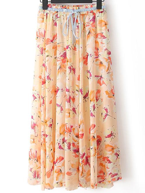Romwe Butterfly Print Pleated Skirt With Drawstring