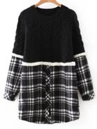Romwe Color Block Plaid Button Front Long Sweater