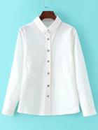 Romwe Button-down White Blouse