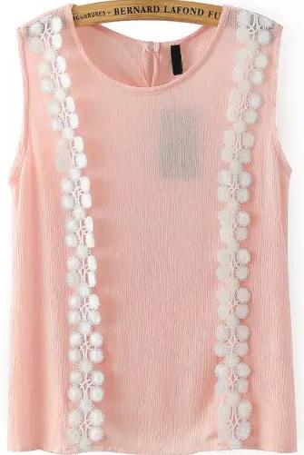 Romwe Lace Crochet Pink Tank Top
