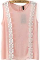 Romwe Lace Crochet Pink Tank Top