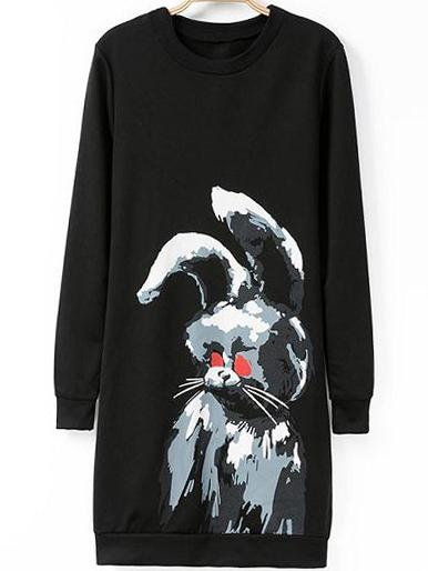 Romwe Round Neck Rabbit Print Dress