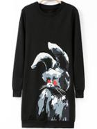 Romwe Round Neck Rabbit Print Dress
