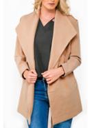 Romwe Lapel Belt Pockets Brown Coat