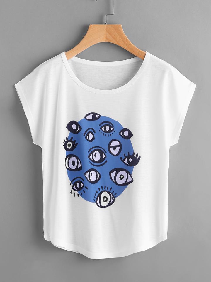 Romwe Cap Sleeve Eye Print Tee