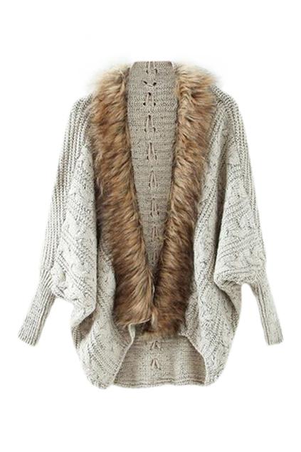 Romwe Faux Fur Open-front Grey Cardigan