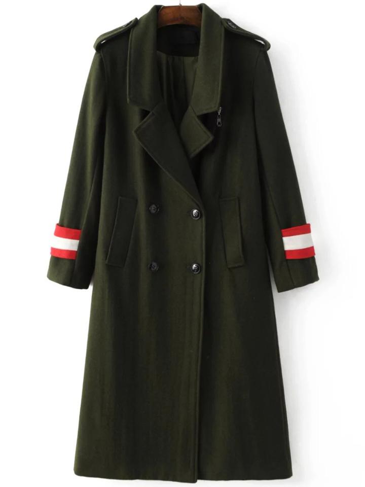 Romwe Army Green Epaulet Double Breasted Coat
