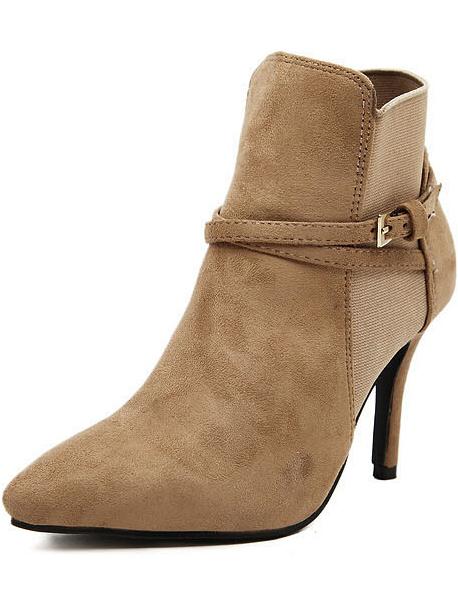 Romwe Apricot Point Toe Ankle Strap High Heeled Boots