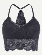 Romwe Black Crochet Lace Overlay Crop Top