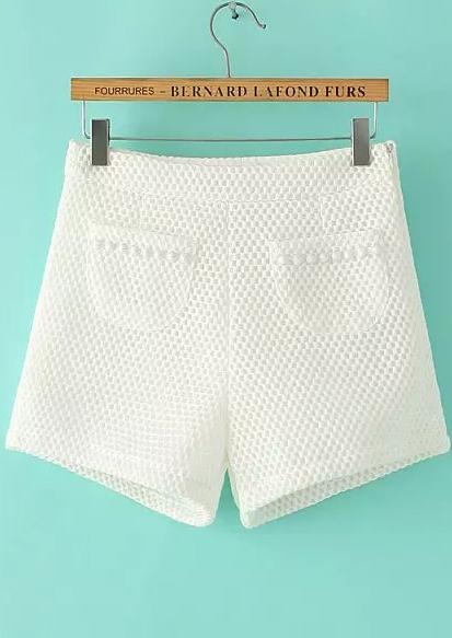 Romwe Side Zipper With Pockets White Shorts