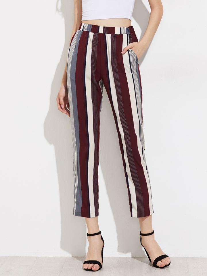 Romwe Mixed Stripe Cropped Pants