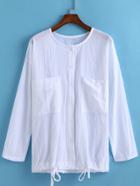 Romwe With Pockets Self-tie Blouse
