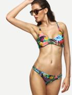 Romwe Multicolor Tropical Print Braided Strap Bikini Set
