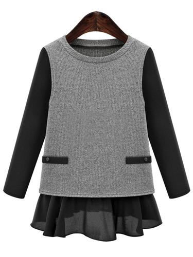 Romwe Contrast Long Sleeve Plus Grey Blouse