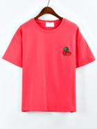 Romwe Cherry Embroidered Drop Shoulder Red T-shirt