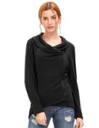 Romwe Black Cowl Neck Asymmetric Zip Coat