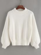 Romwe Lantern Sleeve Mohair Loose White Sweater