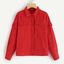 Romwe Frill Trim Flap Pocket Buttoned Jacket