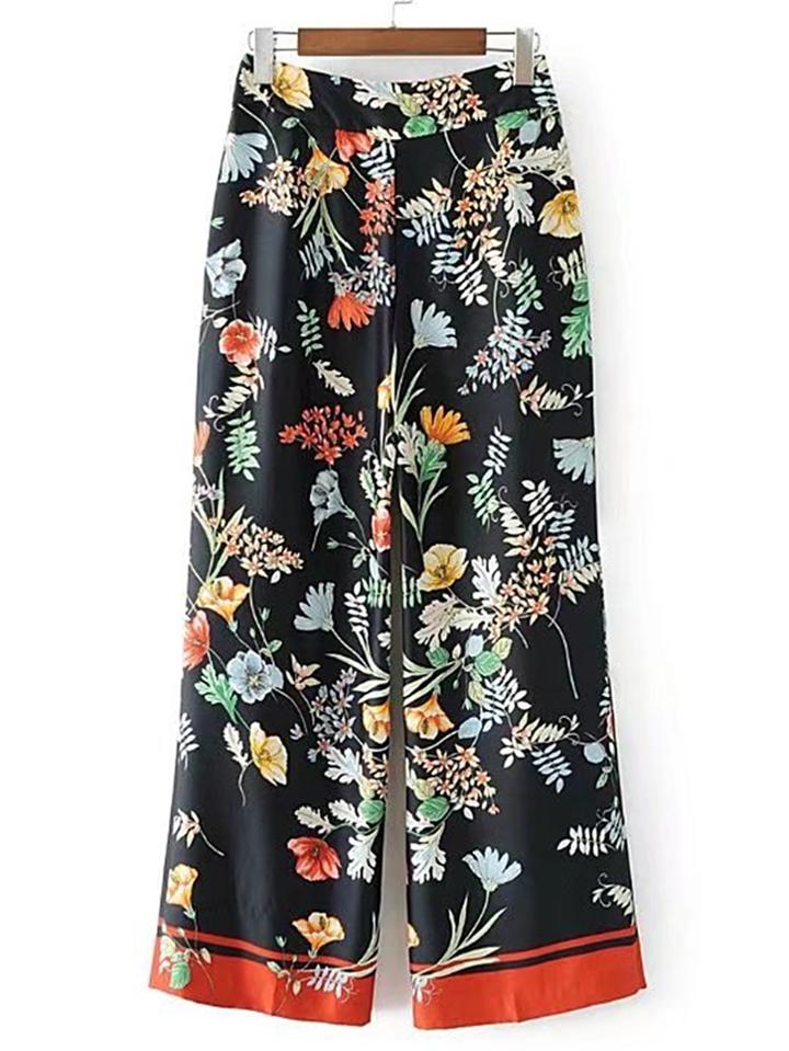 Romwe Floral Print Wide Leg Pants