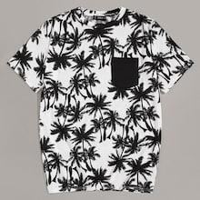 Romwe Guys Pocket Patch Coconut Tree Print Tee