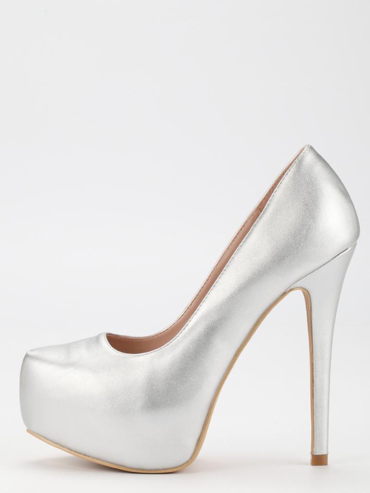 Romwe Silver Faux Leather Platform Pumps