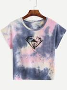 Romwe Tie Dye Diamond Print Crop T-shirt