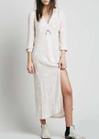 Romwe V Neck Split Embroidered Dress