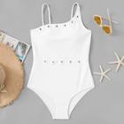 Romwe Eyelet Decorated Asymmetrical One Piece Swimsuit