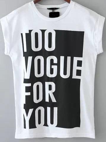 Romwe Letter Print Color Block White Shirt