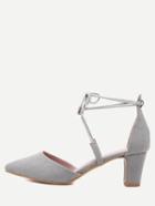 Romwe Gray Faux Suede Pointed Out Strappy Pumps