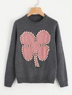 Romwe Pearl Beading Clover Pattern Jumper