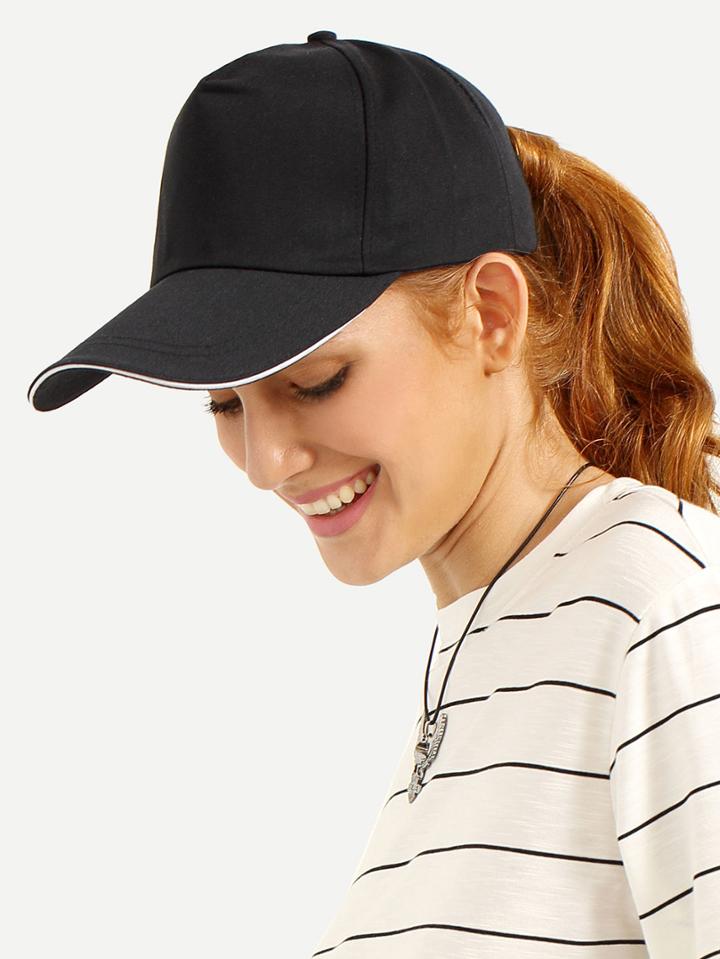 Romwe Black Casual Cotton Baseball Hat