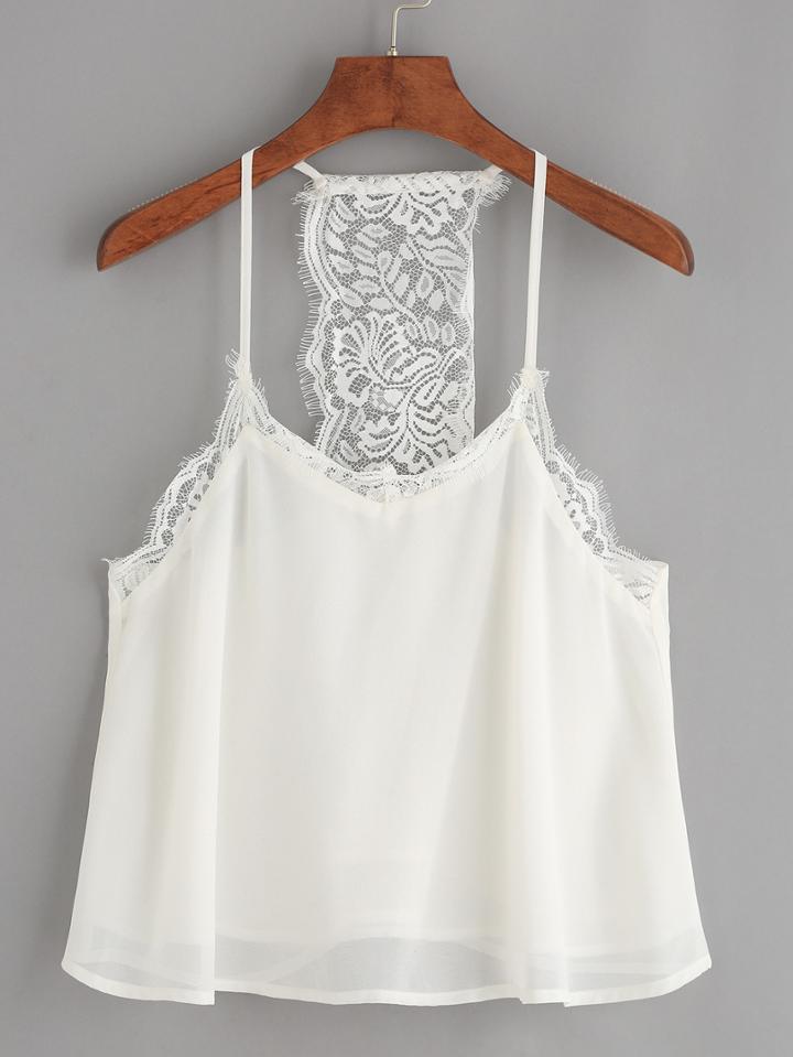 Romwe White Lace Racerback Chiffon Cami Top