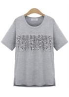 Romwe With Sequined Side Split Grey T-shirt