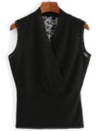 Romwe V Neck Wrap Lace Insert Vest Sweater