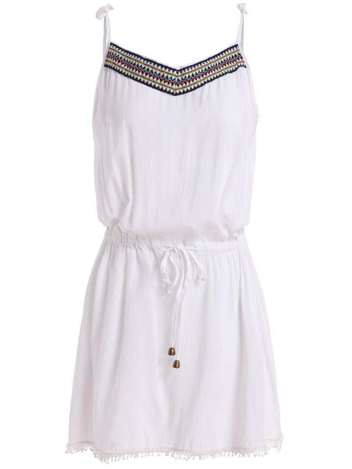 Romwe Spaghetti Strap Embroidered Embellished Hem Dress