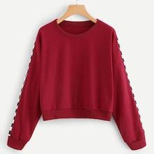 Romwe Gingham Panel Sleeve Sweatshirt