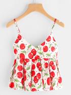 Romwe Cherry Print Peplum Cami Top
