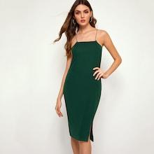 Romwe Solid Split Hem Cami Criss Cross Back Dress