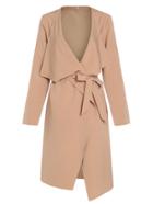 Romwe Apricot Lapel With Pocket Long Outerwear