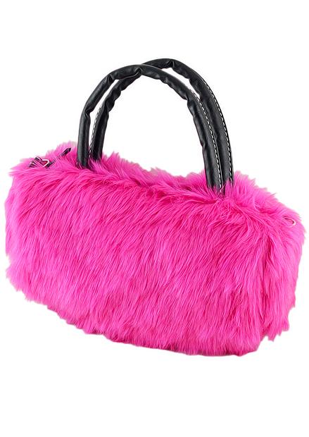 Romwe Rose Red Faux Fur Shoulder Bag