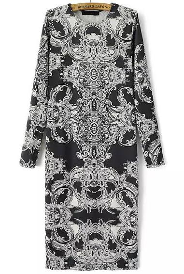 Romwe Grey Vintage Floral Pencil Dress