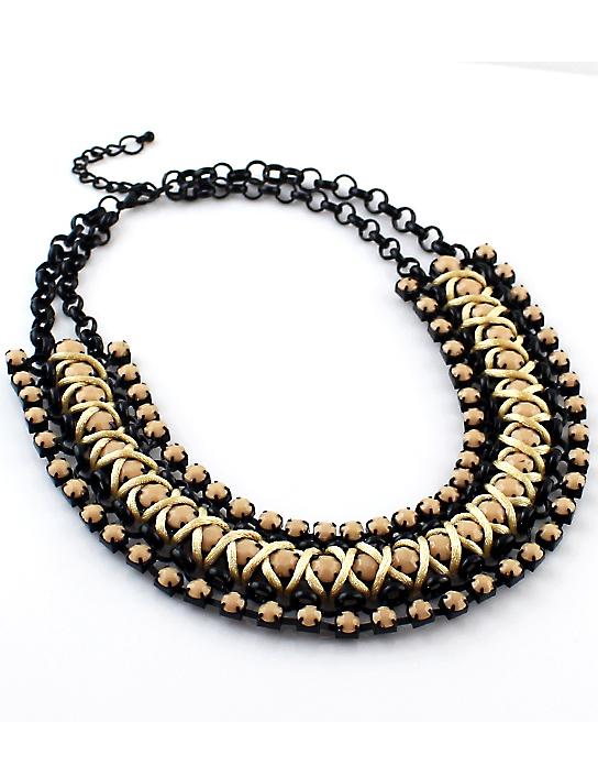 Romwe Gold Bead Black Chain Necklace
