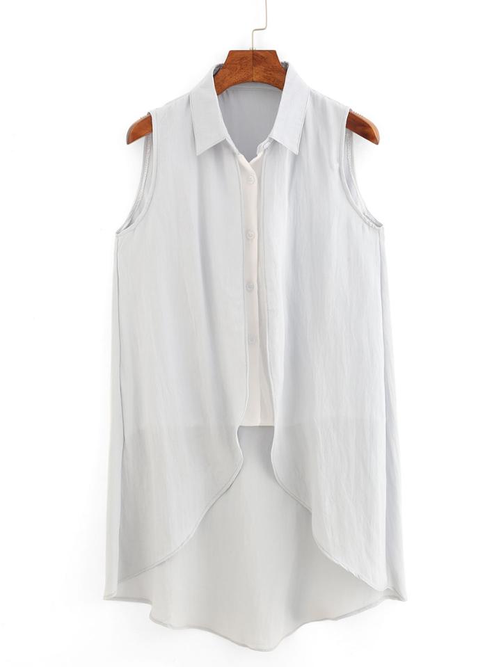 Romwe Pale Blue Sleeveless Asymmetrical Shirt