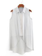 Romwe Pale Blue Sleeveless Asymmetrical Shirt