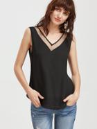 Romwe Mesh Double V Neck Curved Tank Top