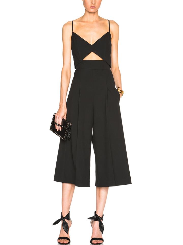 Romwe V-neck Cutout Wide Leg Cami Jumpsuit