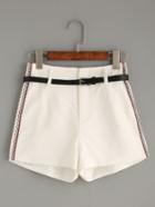 Romwe White Belted Shorts With Embroidered Tape Detail