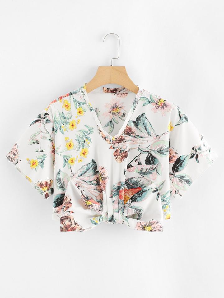 Romwe V Neckline Bow Front Crop Top