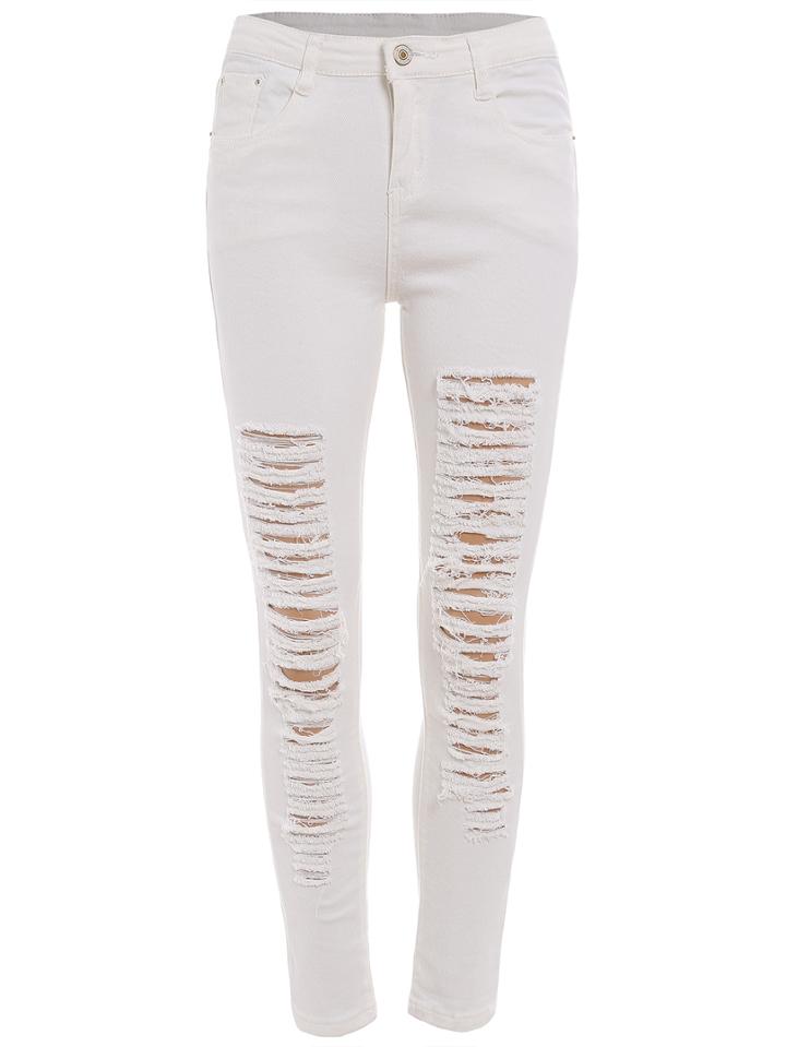 Romwe Skinny Ripped Denim Pant